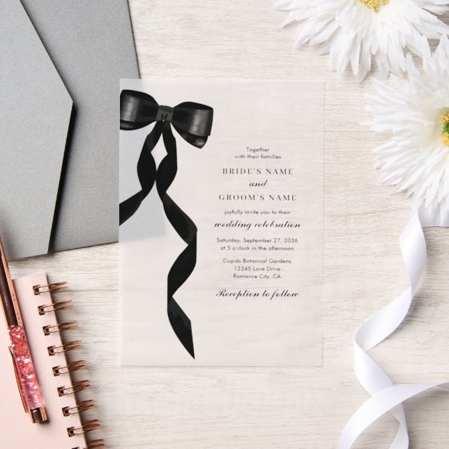 Formal Black Bow Ribbon Forma Wedding Vellum Invitations (Wedding)