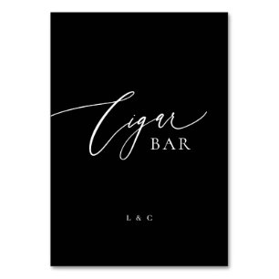 Formal Black Calligraphy Wedding Cigar Bar Sign Table Number