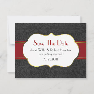 Formal Black Damask Save the Date Announcement