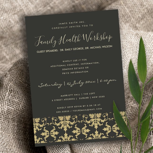 FORMAL BLACK GOLD DAMASK CLASSIC WORKSHOP EVENT INVITATION (Creator Uploaded)