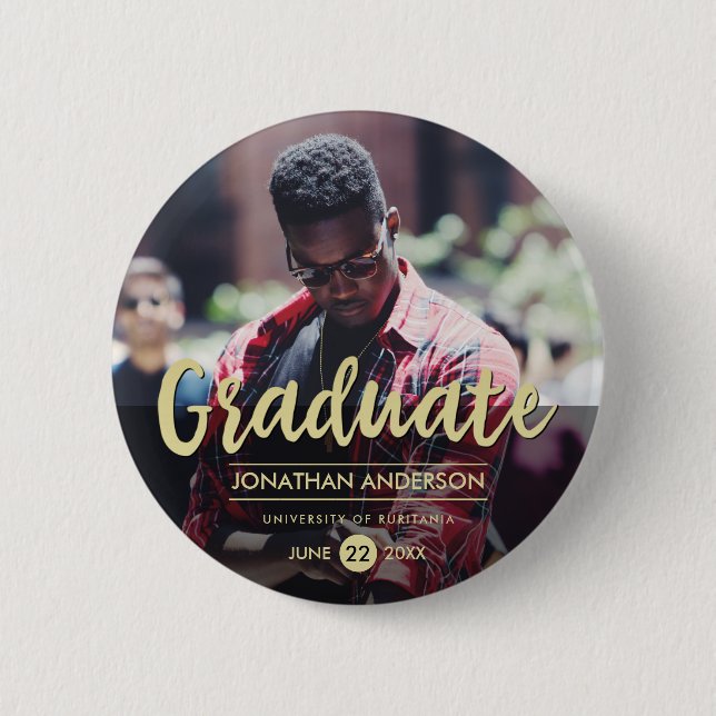Formal Black & Gold Graduation Party | Photo 2 Inch Round Button (Front)