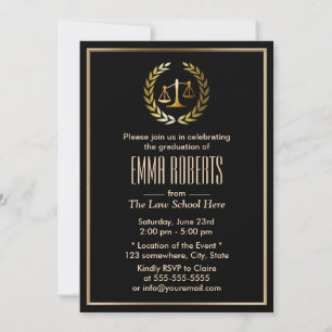 Formal Black & Gold Law School Graduation Invitation