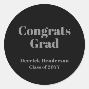 Formal Black Gray Congrats Grad Round Sticker
