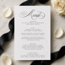 Formal Black Letterpress Wedding Menu Card