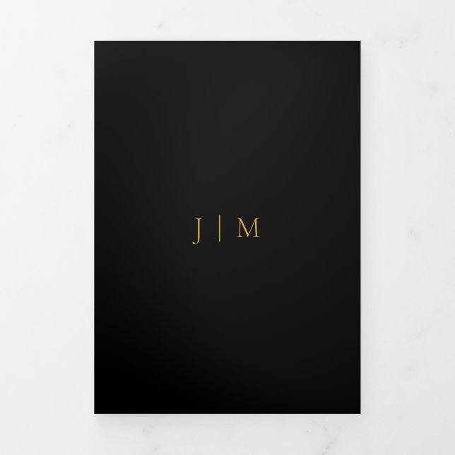 Formal Black Modern Gold Sophisticated Design Tri-Fold Card (Cover)