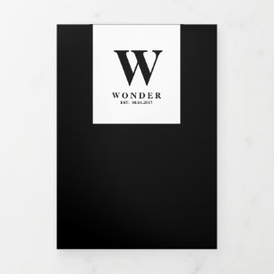 Formal Black Modern Monogram Design Wedding Tri-Fold Card
