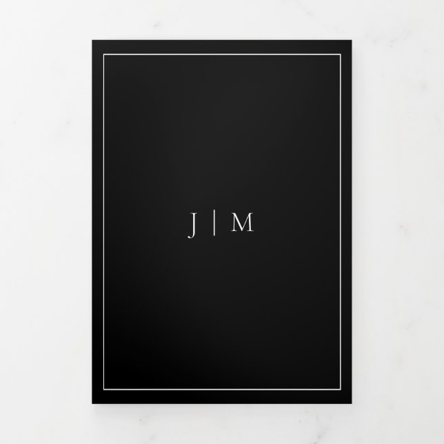 Formal Black Simple Frame Modern Wedding Tri-Fold Card (Cover)