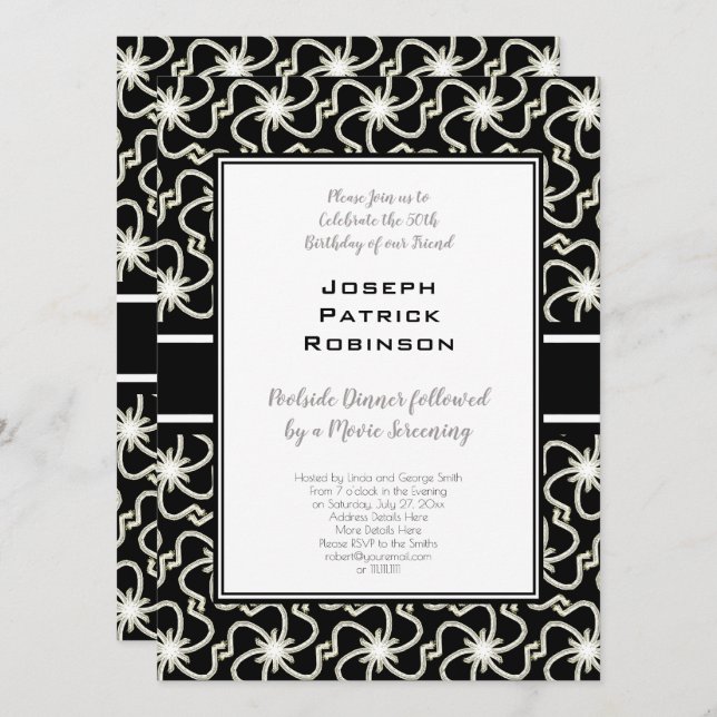 Formal Black Tie 50th Birthday Party Starlight Invitation (Front/Back)