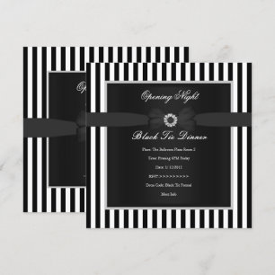 Formal Black Tie Dinner Black White Stripe Bow Invitation