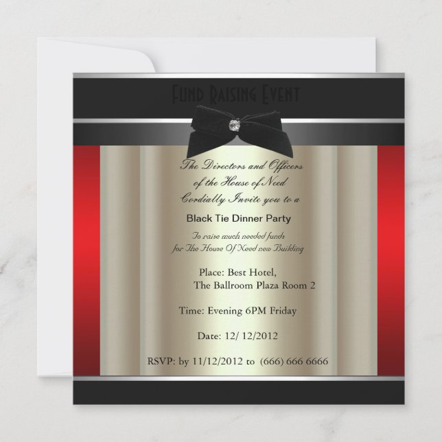 Formal Black Tie Dinner Party Invitation (Front)