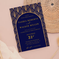 Formal Black Tie Gold Art Deco Navy Blue Wedding