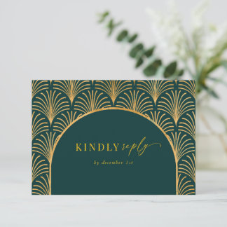 Formal Black Tie Gold Art Deco RSVP with Meals Card