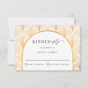 Formal Black Tie Gold Art Deco Wedding RSVP
