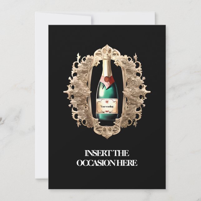 Formal black tie sparkling wine label chic party invitation (Front)