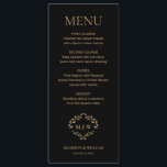 Formal black tie Wedding Crest Monogram Custom  Menu<br><div class="desc">Enhance your wedding reception with this Formal Wedding Crest Monogram Custom black gold hue Menu. Featuring an elegant crest and monogram design,  this menu adds a touch of sophistication to your special day. Personalize with your names and wedding details to create a memorable dining experience for your guests.</div>