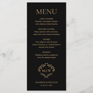 Formal black tie Wedding Crest Monogram Custom Menu