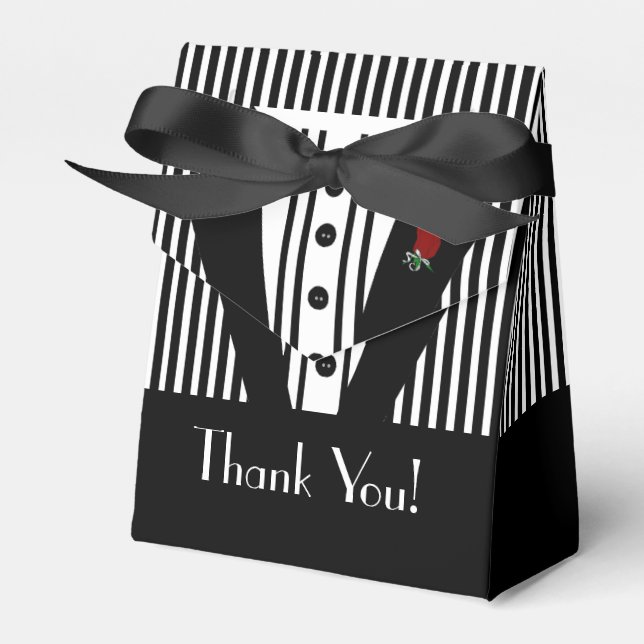 Formal Black Tuxedo Thank You Favor Box (Front Side)