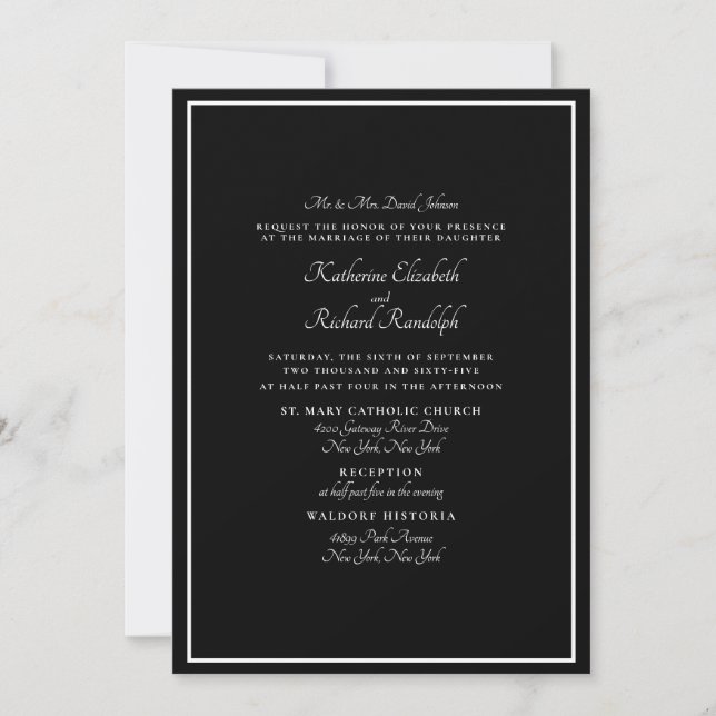 Formal Black Wedding Bride Parents Invitation (Front)