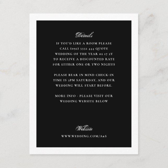 Formal Black Wedding Details Enclosure Card (Front)
