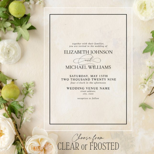 Formal Black & White Classic Script Wedding Acrylic Invitations (Creator Uploaded)