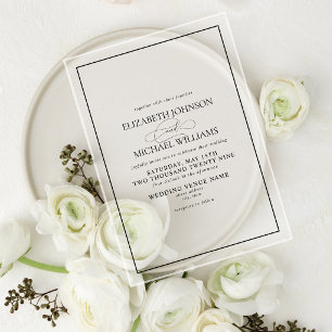 Formal Black & White Classic Script Wedding Acrylic Invitations