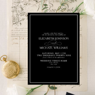Formal Black & White Classic Script Wedding Invitation