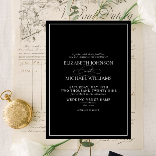 Formal Black & White Classic Script Wedding Invitation (Creator Uploaded)
