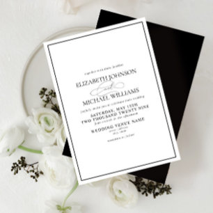 Formal Black & White Classic Script Wedding Invitation