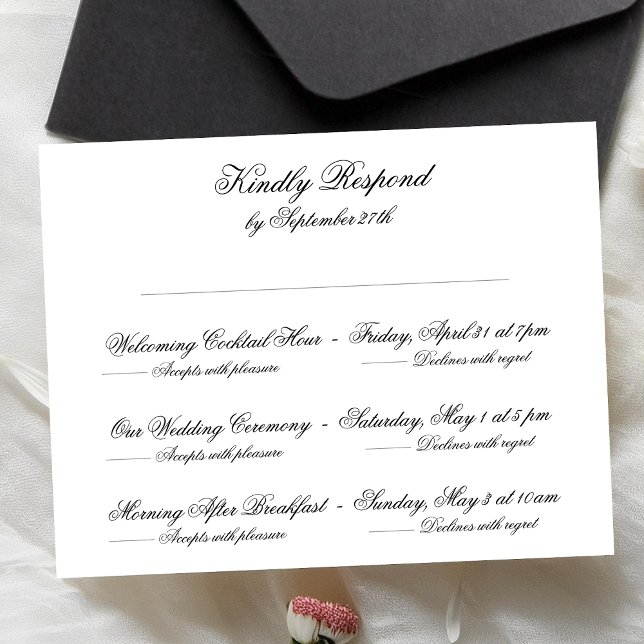 Formal Black & White Classic Wedding Multi-Event RSVP Card (Creator Uploaded)