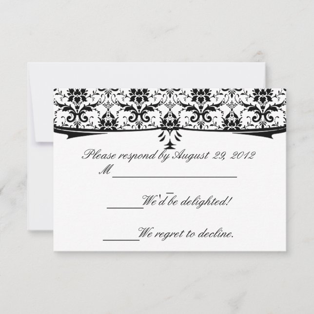 Formal Black White Damask RSVP Cards (Front)