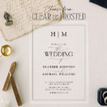 Formal Black White Monogram Calligraphy Wedding Acrylic Invitations<br><div class="desc">This elegant wedding invitation, designed in a black hue, perfectly captures a sense of grace and understated luxury. Featuring a modern calligraphy-style script alongside crisp, clean typography, it conveys the timelessness of the bride and groom's special day. The monogram in a simple yet sophisticated design adds a personalized touch, inviting...</div>