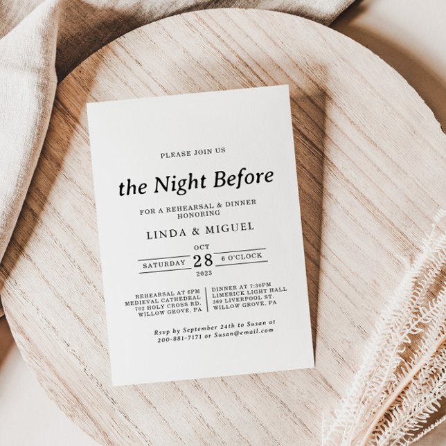 Formal Black White Night Before Rehearsal Dinner Invitation (Creator Uploaded)