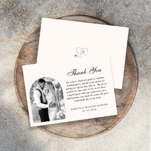 Formal Black White Photo   Elegant Script Wedding Thank You Card