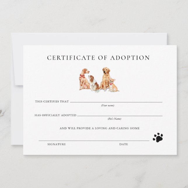 Formal Black & White Puppy Adoption Certificate (Front)