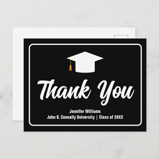 Formal Black White Typography Graduation Thank You Postcard (Front/Back)