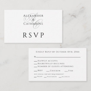 Formal Black White Wedding Monogram RSVP Card