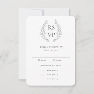 Formal Black White Wreath Custom Wedding RSVP Card