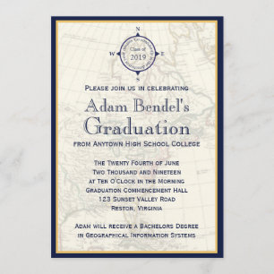 Formal Blue Compass Map Graduation Announcements