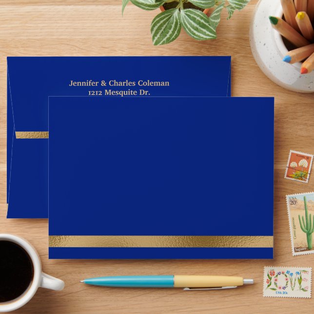 Formal Blue & Gold Invitation Envelope (Desk)