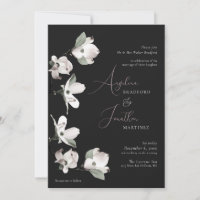 Formal Botanicial Dogwood Black White Invitation