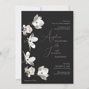 Formal Botanicial Dogwood Black White Invitation