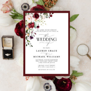 Formal Burgundy Blush Floral Watercolor Script Inv Invitation
