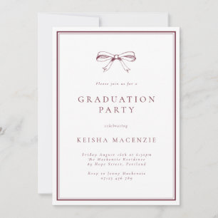 Formal Burgundy Bow Photo Graduation Party Invitation