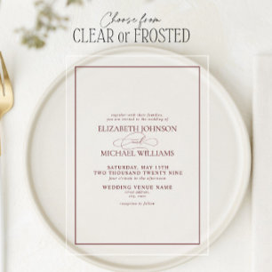 Formal Burgundy Classic Script Wedding Acrylic Invitations