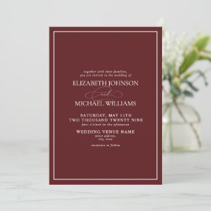 Formal Burgundy Classic Script Wedding Invitation