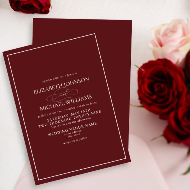 Formal Burgundy Classic Script Wedding Invitation (Creator Uploaded)