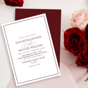 Formal Burgundy Classic Script Wedding Invitation
