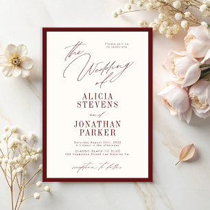 Formal burgundy ivory classic typography wedding invitation