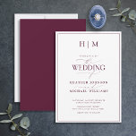 Formal Burgundy Monogram Calligraphy Wedding Invitation<br><div class="desc">Are you looking for a modern, formal, and elegant wedding invitation? Look no further than our Elegant Formal Burgundy Monogram Calligraphy Wedding Invitation! This beautiful invite features your personalised monogram in burgundy and your personal details accented with modern hand lettered calligraphy. The back of the card features a matching burgundy...</div>