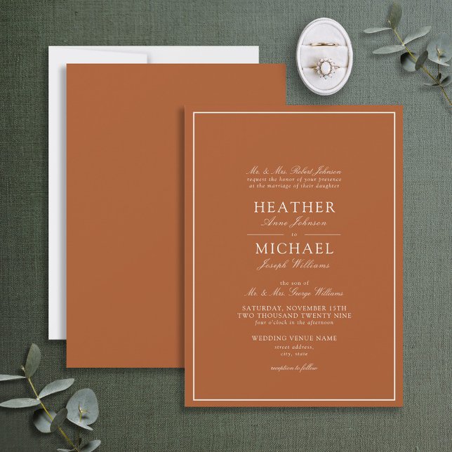 Formal Burnt Orange Classic Script Wedding Invitation (Creator Uploaded)